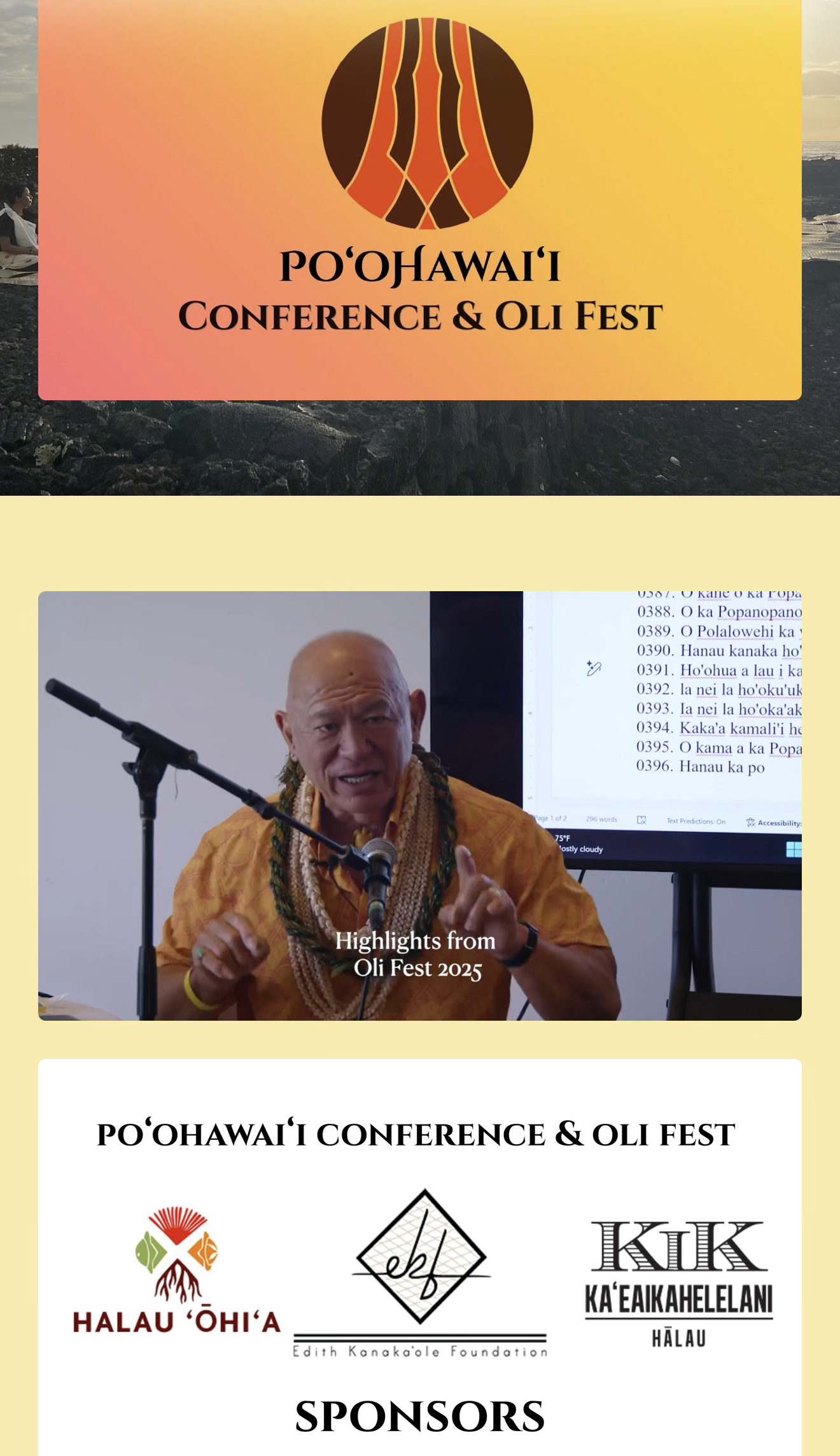 2026 PoʻoHawaiʻi Conference & Oli Fest — sponsored by Hālau ʻOhiʻa, Edith Kanakaole Foundation, and Hālau Kaʻeaikahelelani