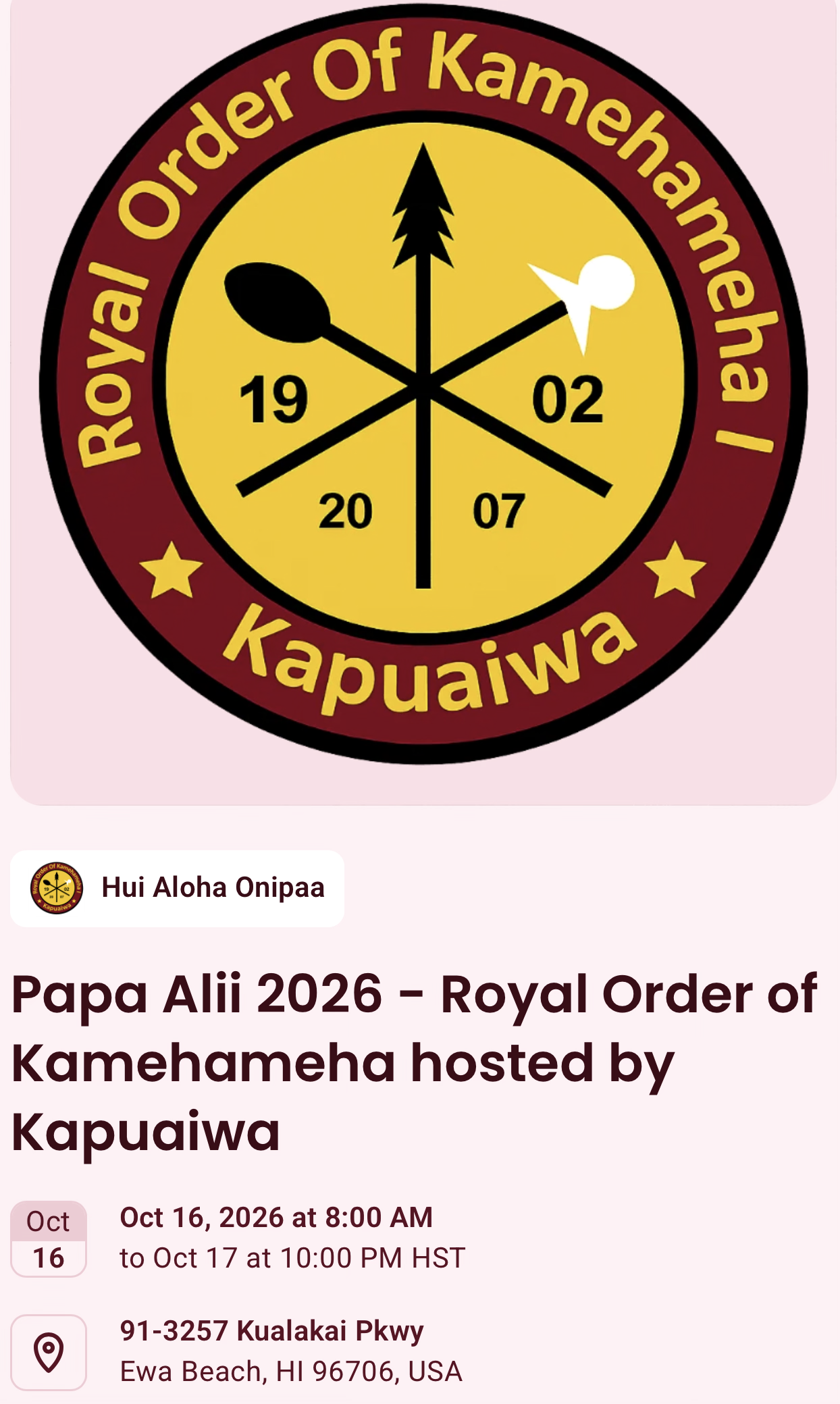 Papa Aliʻi Dinner 2026 event information